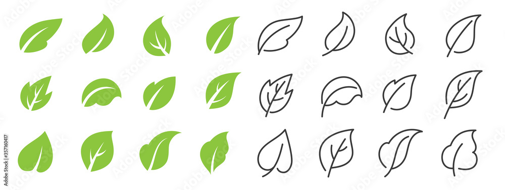 Leaves line vector icon set. Leaf shapes design for logo and natural beauty design element. Vector illustration. Leaves line vector icon set. Leaf shapes design for logo and natural beauty design element. Vector illustration.