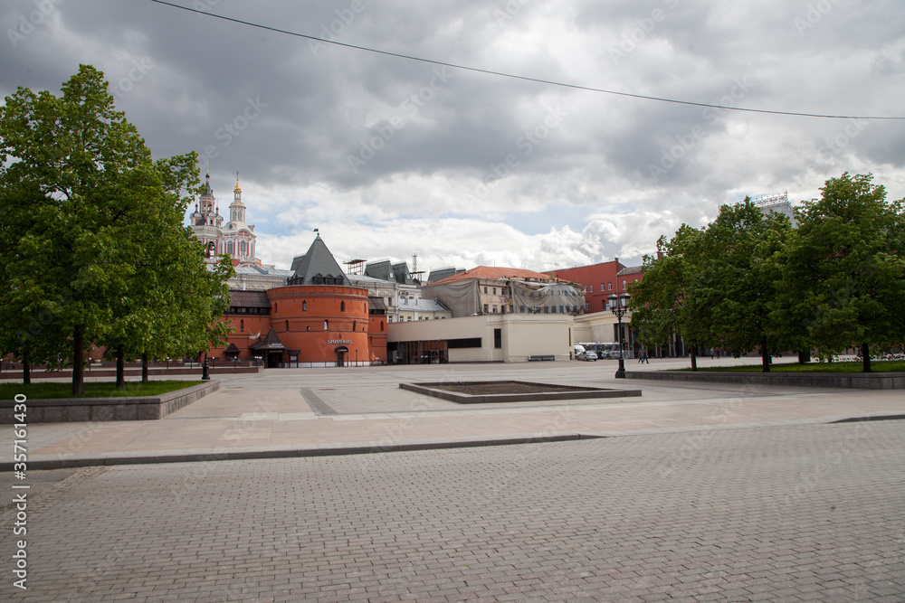 Street without people in the center of Moscow. Quarantine in Moscow Сovid-19. Hotel Metropol Street without people in the center of Moscow. Quarantine in Moscow Сovid-19. Hotel Metropol