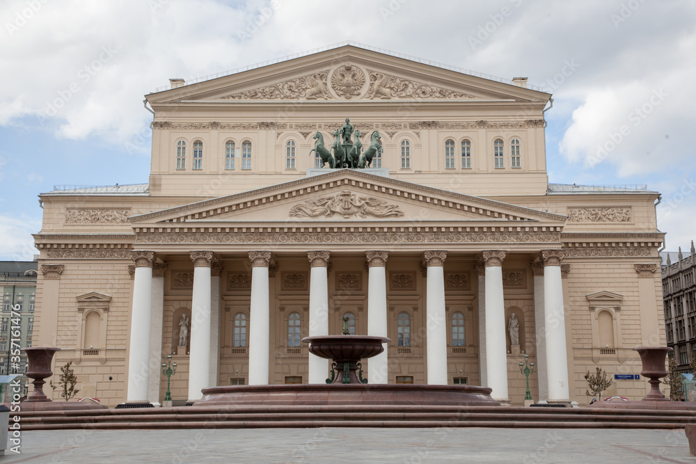 Bolshoi Theater in the center of Moscow, summer, street without people during quarantine Сovid-19