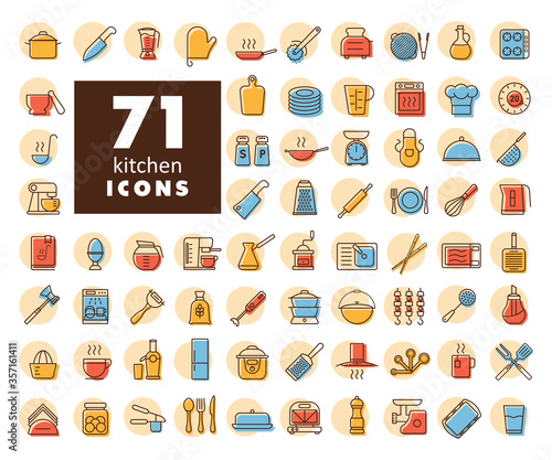 Cooking and kitchen vector icons set