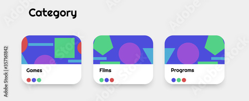 UI design buttons for different apps, programs, stores, websites etc. Categories and pictures with shadows and 3d effect. Eps 10 vector