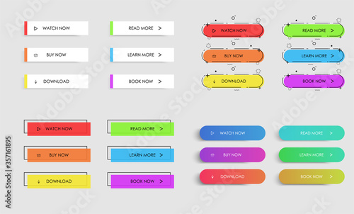 Big set of different types of buttons with geometric elements for business, internet, UI, website etc. Trendy layout with outlines for service or shop. Illustration for app. Eps 10 vector