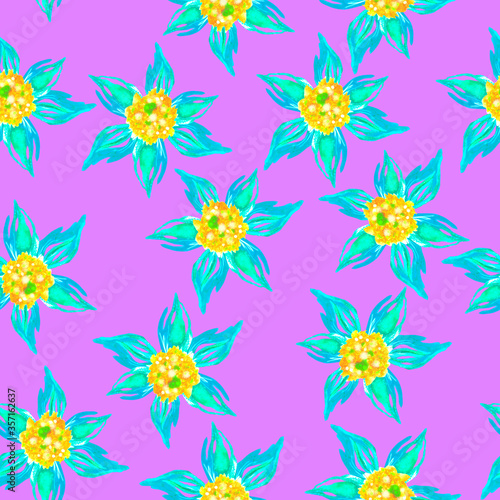 Bright flowers on a purple background  seamless pattern with watercolor flowers for printing on textile  paper