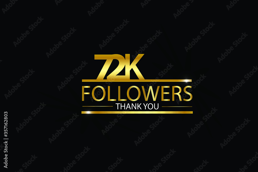 72K,72.000 Followers celebration logotype. anniversary logo with golden and Spark light white color isolated on black background, vector design for celebration, Instagram, Twitter - Vector