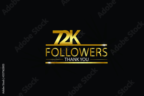 72K,72.000 Followers celebration logotype. anniversary logo with golden and Spark light white color isolated on black background, vector design for celebration, Instagram, Twitter - Vector