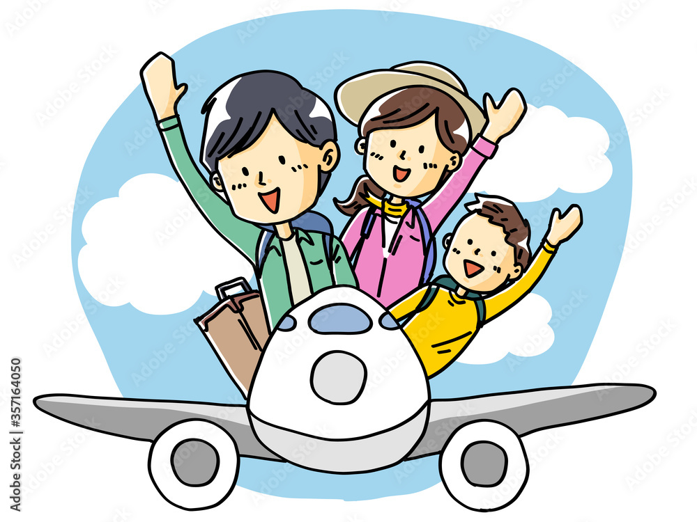 飛行機で旅行でかける家族の手描きイラスト Stock Vektorgrafik Adobe Stock