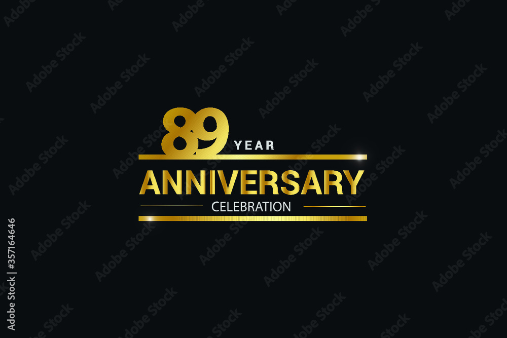 89 year anniversary celebration logotype. anniversary logo with golden and Spark light white color isolated on black background, vector design for celebration, invitation card greeting card-Vector