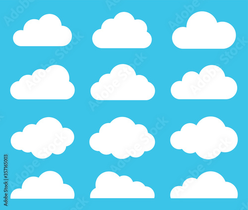 Flat style cartoon cloud icon collection. Weather forecast logo symbol sign. Vector illustration image. Isolated on background. 