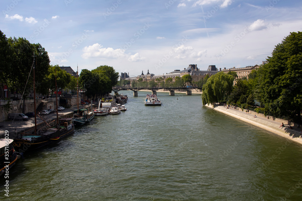 Boat on Seine river in Paris