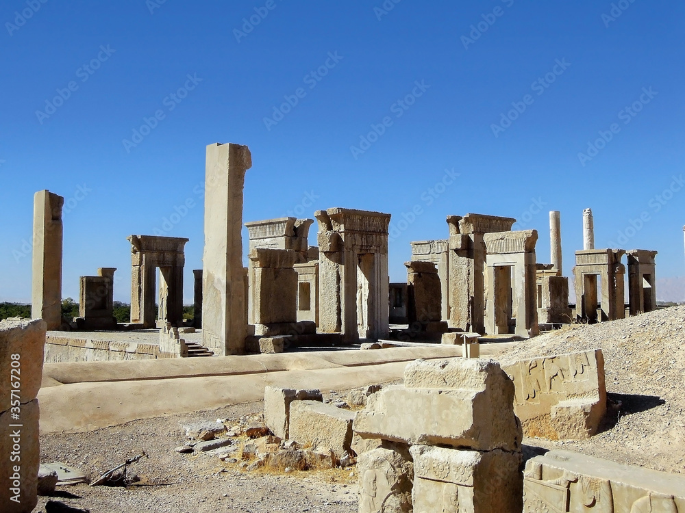 Remains of Palace of Xerxes in Persepolis, ex capital of Ancient Persia, near Shiraz, Iran. Fire that destroyed whole city began in this place. Because of this Persepolis is most kept ancient city