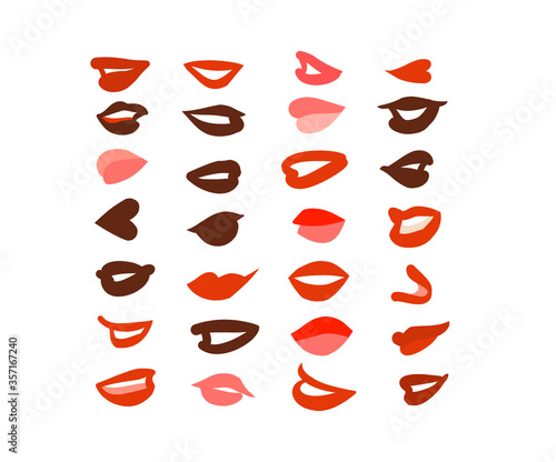 Hand drawn vector abstract stock flat graphic illustration with multiethnic beauty females lips collection bundle set isolated on white background