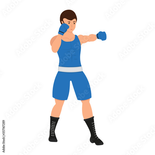 Male boxer cartoon character. Boxing man vector illustration, sportsman isolated on a white background