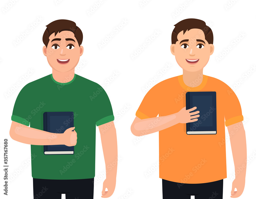 Two guys hold books vector illustration on a white background