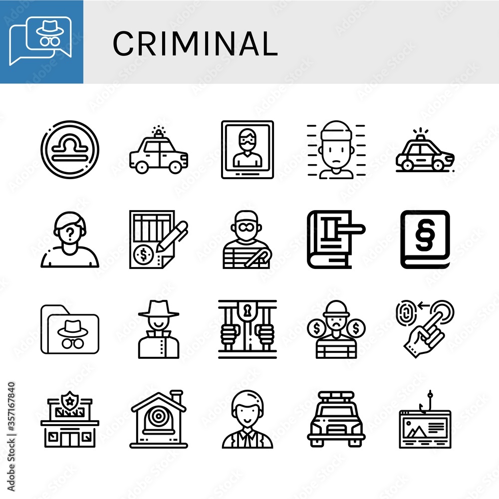 Set of criminal icons Set of criminal icons