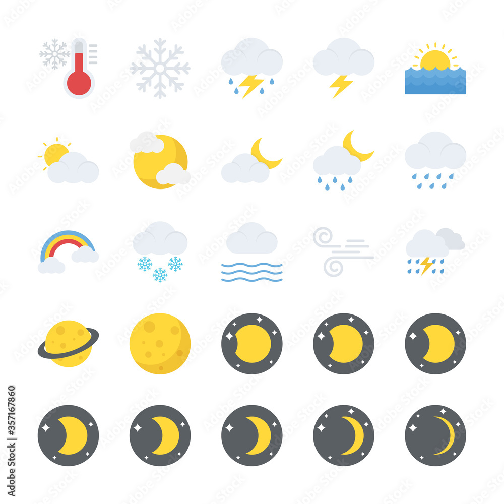 Flat Vector Icons Set of Nature Elements