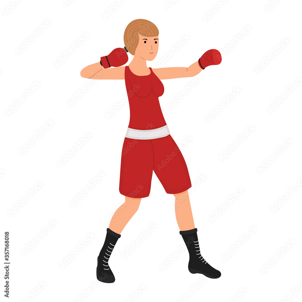 Female boxer cartoon character. Boxing woman vector illustration, girl sportsman isolated on a white background