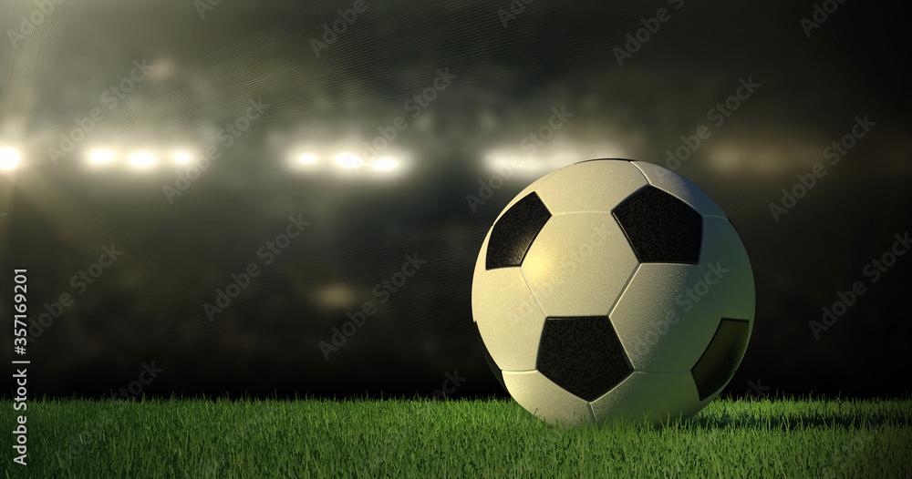 Ball in the football stadium, 3d render
