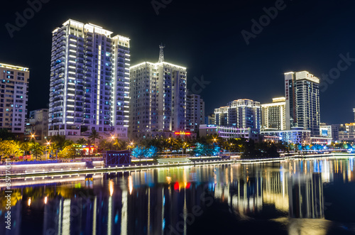 Night panorama view of Sanya city on Hainan island, China © dvad