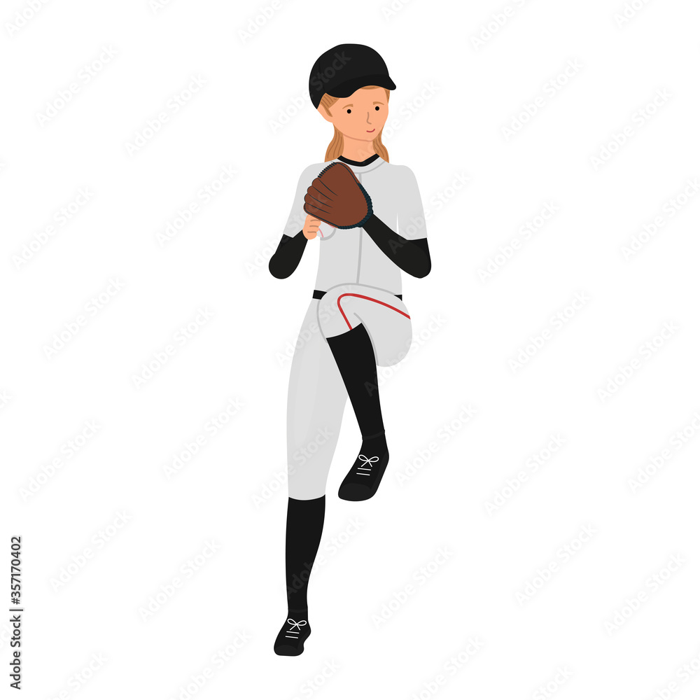Female baseball player in gloves catches a ball vector illustration Female baseball player in gloves catches a ball vector illustration