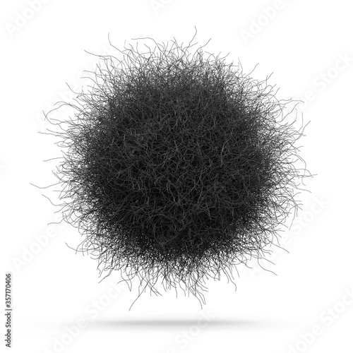Photography Fluffy black hair ball, 3d render