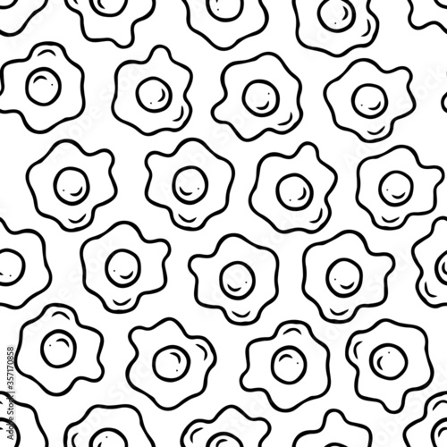 vector illustration clip art doodle hand drawn food scrambled eggs omelette doodle outline seamless pattern print white background