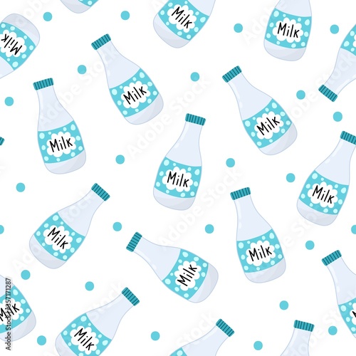 Milk bottles seamless pattern