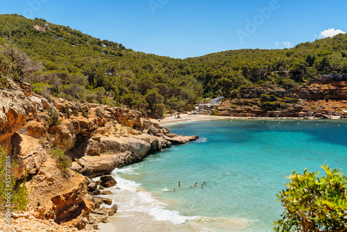 Fototapeta Naklejka Na Ścianę i Meble -  Cala Salada and Saladeta mediterranean idyllic beach in Ibiza, Spain