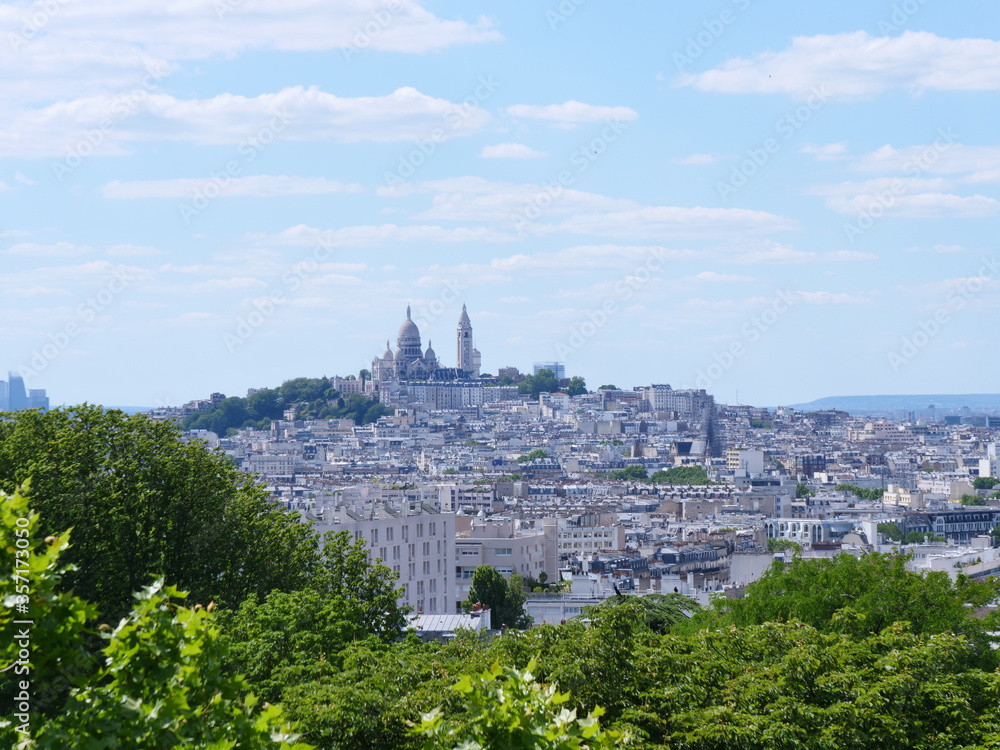 A panoramic view above Paris and Montmartre.