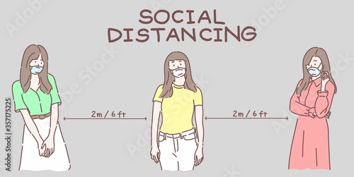 Social distancing concept, People keep distance in public to protect from COVID-19.