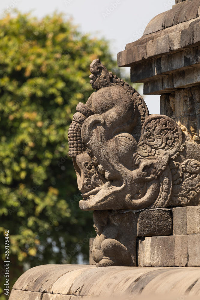 Detail of a gargoyle, called Makara, carved stone water spout, from the Borobudur temple drainage system in Central Java, Indonesia. Detail of a gargoyle, called Makara, carved stone water spout, from the Borobudur temple drainage system in Central Java, Indonesia.