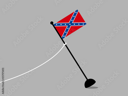 Confederate flag is removed. Removal, abolition and dissolution and cancellation of national symbol. End and termination of Confederacy. Vector illustration.