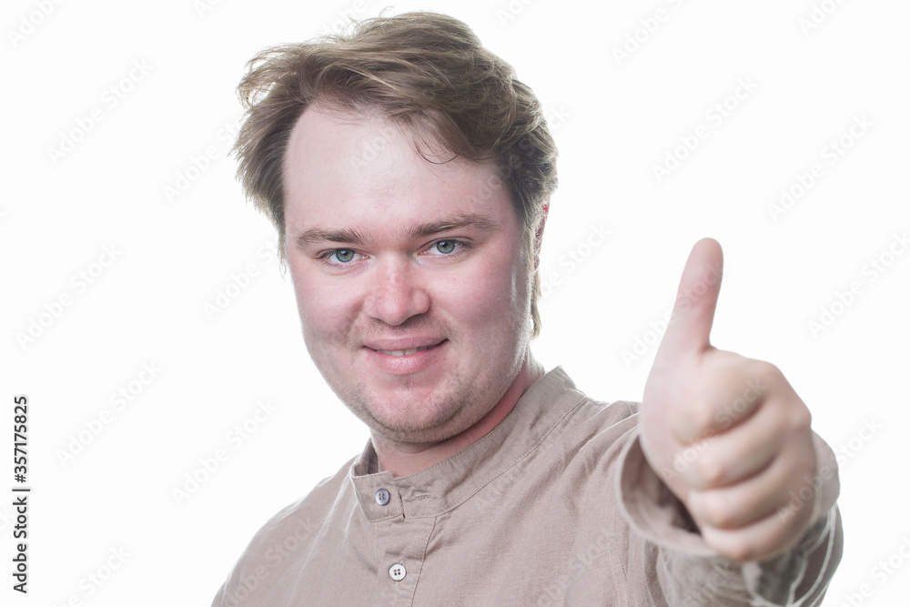 Man points hand sign super with blurred face background Man points hand sign super with blurred face background