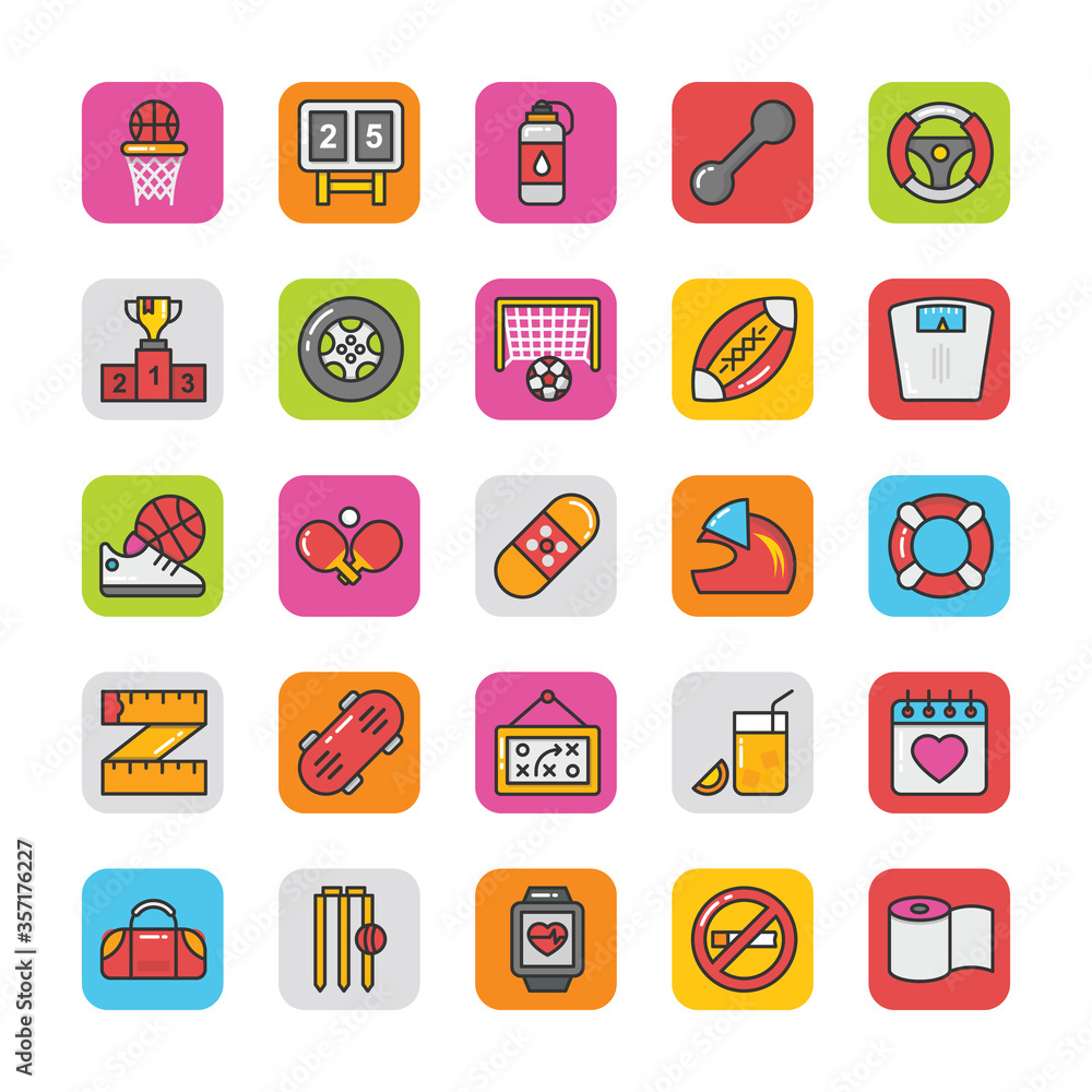 Games and Sports Flat Vector Icons Set Games and Sports Flat Vector Icons Set