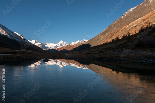 glacier mountains lake reflection shadow autumn