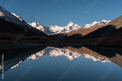 glacier mountains lake reflection shadow autumn