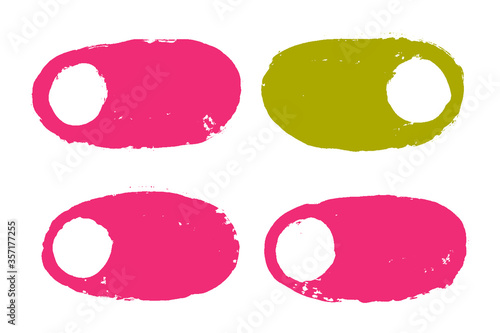 On and Off toggle Switcher. Doodle hand-drawn grungy messy design. Brush ink grunge vector isolated illustration.