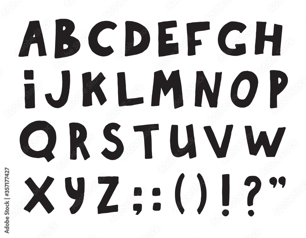 Hand drawn doodle font. Sketch black alphabet letters