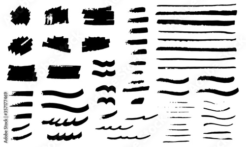 Brush strokes set. Grunge design elements collection. Hand drawn black dirty textures 