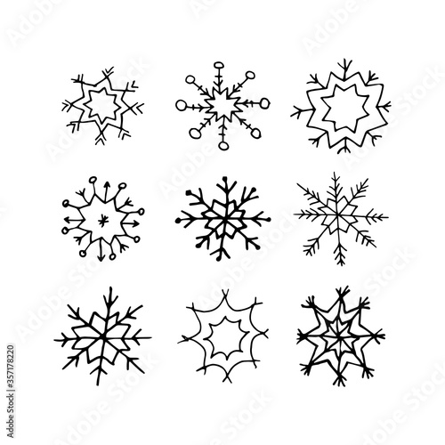 Set of doodle Christmas snowflake
