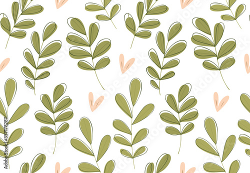 Floral pattern. Seamless vector texture with flowers for fashion prints or wall paper. Green colour. Hand drawn style  light background.