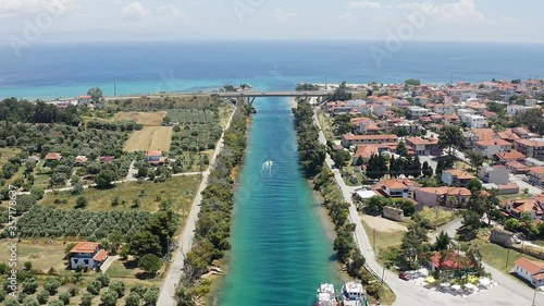 Aerial footage of Nea Potidea, town in the Moudania municipal unit, in Chalkidiki, Greece photo