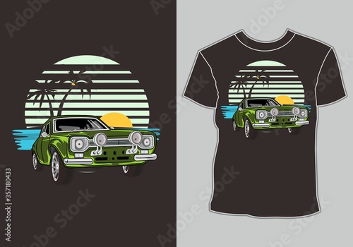 summer t shirt design classic,vintage,retro car in beach