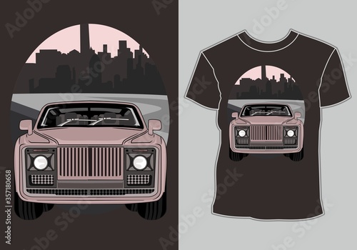 design t shirt with artwork classic,vintage,retro car in city
