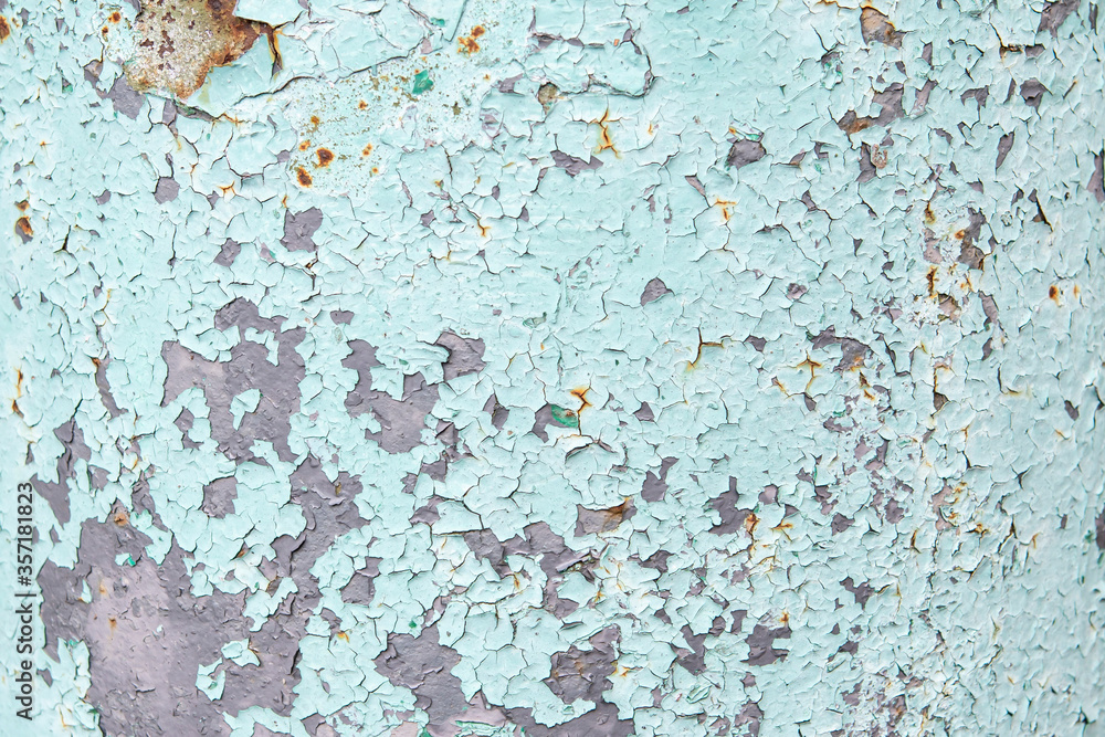 Obraz premium Texture concrete wall with sheltered blue and green paint closeup