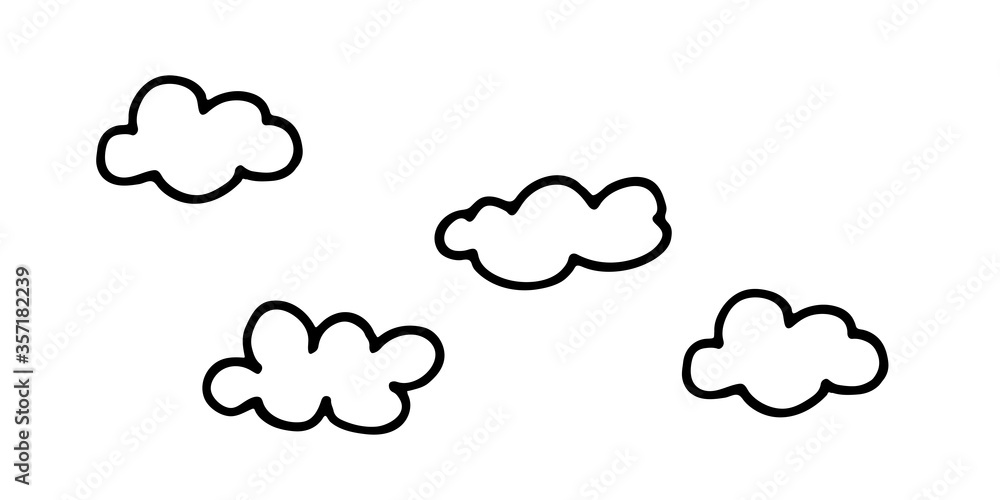 doodle cloud illustration hand drawn vector. Some simple clouds on the sky. Thick black stroke isolated doodle cloud illustration hand drawn vector. Some simple clouds on the sky. Thick black stroke isolated