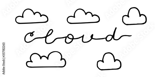 doodle cloud illustration hand drawn vector. Some simple clouds on the sky. Thick black stroke isolated