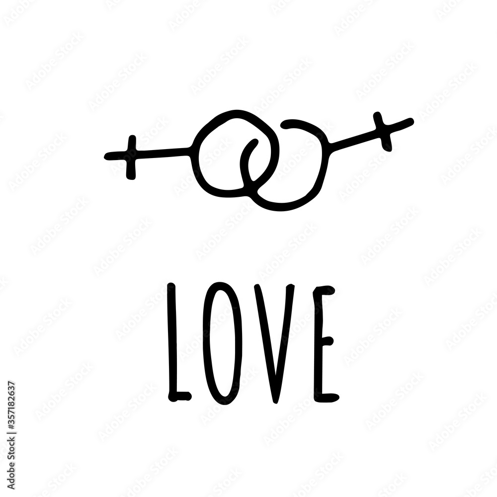 Fototapeta Two Symbols of man are connected. doodle style. Lettering Love. Gay parade slogan. LGBT rights symbol.