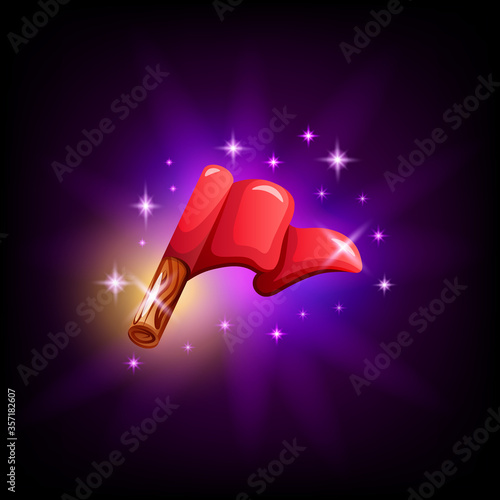 Flag on pole gui element for game or mobile application design on dark background. Start or finish vector icon in cartoon style