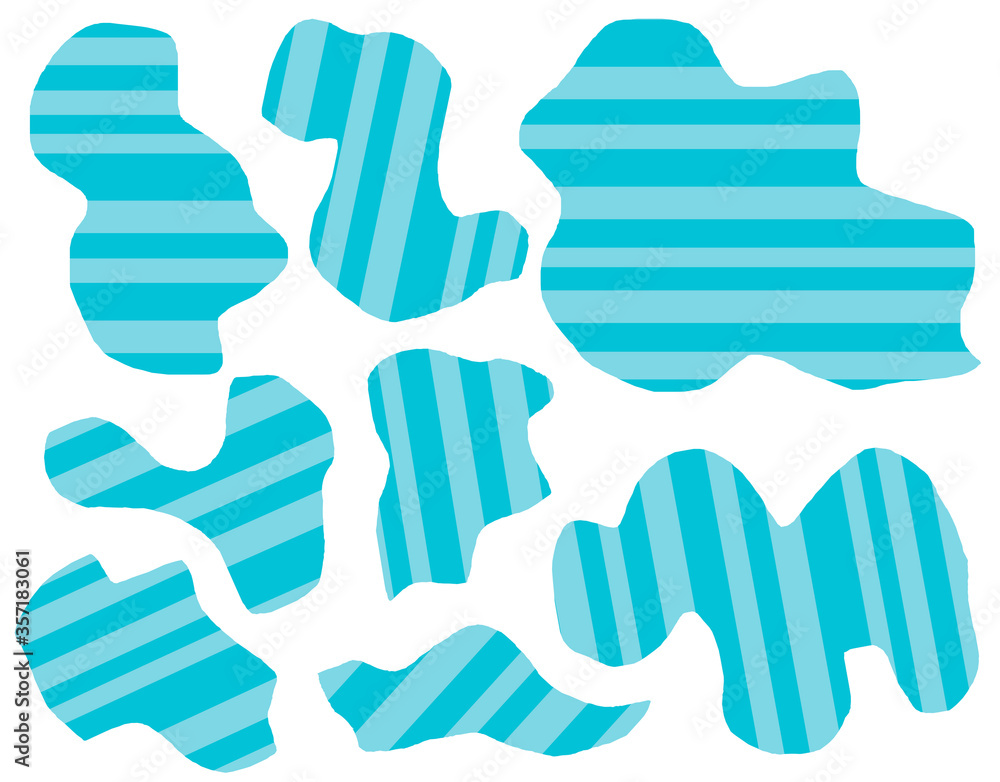 Set of abstract aesthetic forms elements stripes on a blue background