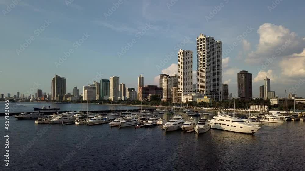 Yachts on a Harbor Near a City Aerial Shot Yachts on a Harbor Near a City Aerial Shot